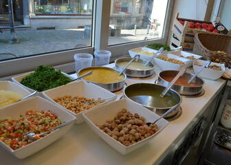 Different soups every day with toppings of your choice