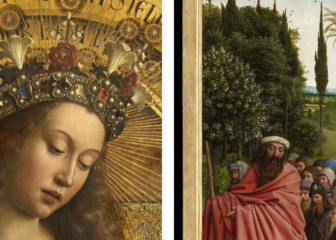 Detail van De Pelgrims en Maria van het Lam Gods